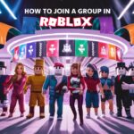 Group of Roblox avatars standing together in a vibrant virtual world.