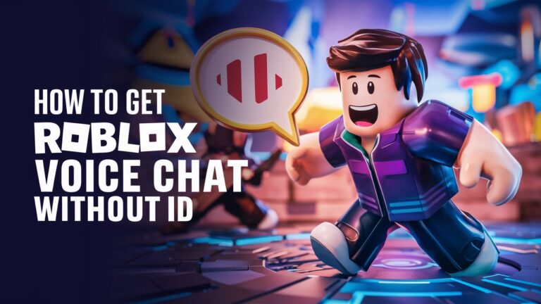 Roblox character using voice chat in a vibrant gaming environment without ID verification.