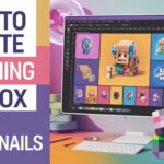 Digital workspace showing the creation of a Roblox game thumbnail with design tools and vibrant colors.