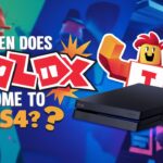 Roblox logo with PlayStation 4 console on a vibrant background, hinting at the anticipated release.