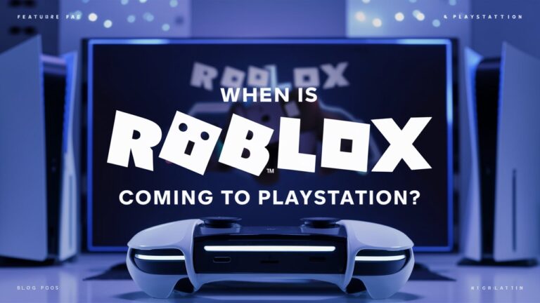 PlayStation console with Roblox logo on screen and title text "When Is Roblox Coming To PlayStation?