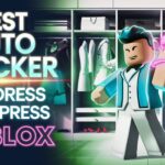 Roblox avatar using auto clicker to select outfits in Dress to Impress Roblox, showcasing speed and efficiency in outfit selection with fashion-themed background elements