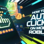 Mobile screen showing Roblox game with a glowing hand tapping icon, representing how to use an auto clicker on mobile Roblox to automate gameplay and boost efficiency.