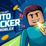 Roblox avatar using auto clicker with a glowing mouse cursor in a vibrant game setting, illustrating how to automate Roblox Clicker gameplay