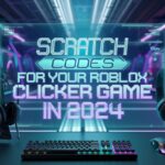 Scratch Codes for Your Roblox Clicker Game in 2024 - Futuristic gaming setup with holographic screens, vibrant neon colors, and clickable game icons for an engaging visual.