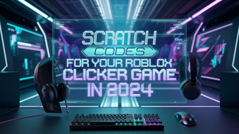 Scratch Codes for Your Roblox Clicker Game in 2024 - Futuristic gaming setup with holographic screens, vibrant neon colors, and clickable game icons for an engaging visual.