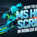 Feature image showing a dynamic, tech-inspired theme with glowing script codes, Roblox characters, and bold text reading 'How to Use MS Hub Script in Roblox Games.